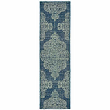 2' X 8' Blue Oriental Stain Resistant Indoor Outdoor Area Rug