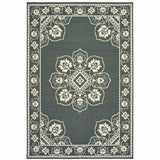 7' X 10' Gray and Ivory Oriental Stain Resistant Indoor Outdoor Area Rug
