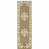 2' X 8' Tan Oriental Stain Resistant Indoor Outdoor Area Rug