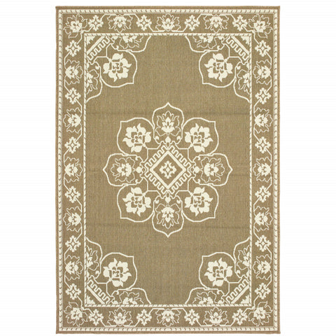 4' X 6' Tan Oriental Stain Resistant Indoor Outdoor Area Rug