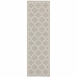 2' X 7' Gray and Ivory Geometric Stain Resistant Indoor Outdoor Area Rug
