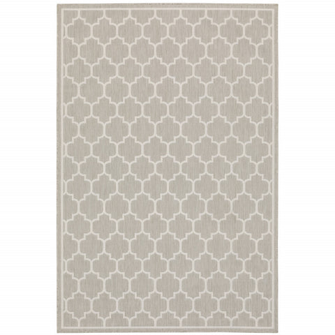 3' X 5' Gray and Ivory Geometric Stain Resistant Indoor Outdoor Area Rug