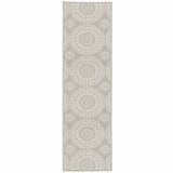 2' X 7' Gray and Ivory Geometric Stain Resistant Indoor Outdoor Area Rug
