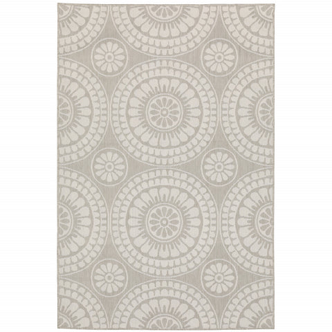 3' X 5' Gray and Ivory Geometric Stain Resistant Indoor Outdoor Area Rug