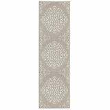 2' X 7' Gray and Ivory Oriental Stain Resistant Indoor Outdoor Area Rug