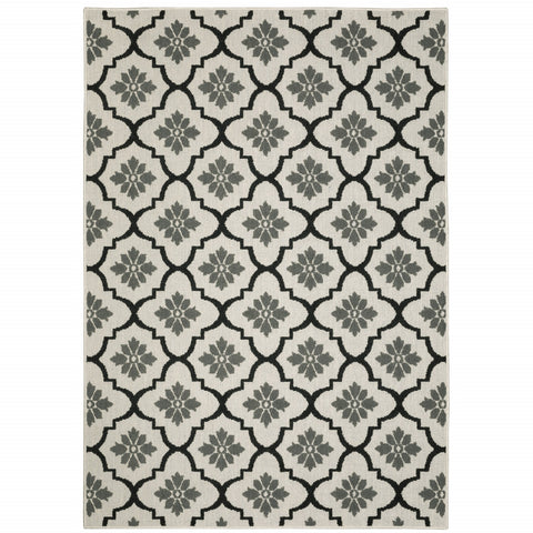 2' X 4' Beige and Black Geometric Stain Resistant Indoor Outdoor Area Rug
