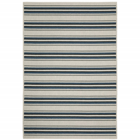 2' X 4' Blue and Beige Geometric Stain Resistant Indoor Outdoor Area Rug
