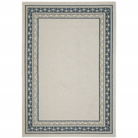 7' X 9' Blue and Beige Stain Resistant Indoor Outdoor Area Rug