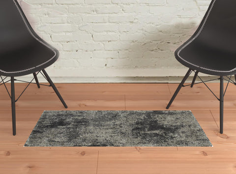 2' X 3' Charcoal Silver And Grey Abstract Shag Power Loom Stain Resistant Area Rug
