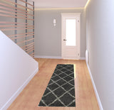 2' X 8' Charcoal And Grey Geometric Shag Power Loom Stain Resistant Runner Rug