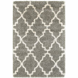 4' X 6' Grey And Ivory Geometric Shag Power Loom Stain Resistant Area Rug
