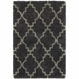 2' X 3' Charcoal And Grey Geometric Shag Power Loom Stain Resistant Area Rug