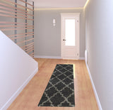 2' X 8' Charcoal And Grey Geometric Shag Power Loom Stain Resistant Runner Rug