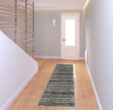 8' Black and Gray Geometric Shag Power Loom Runner Rug