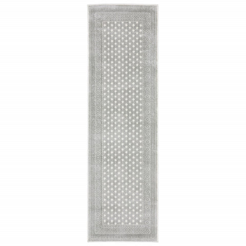 2' X 8' White And Grey Oriental Power Loom Stain Resistant Runner Rug