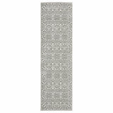 2' X 8' Grey And White Floral Power Loom Stain Resistant Runner Rug