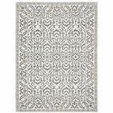5' X 8' Grey And White Floral Power Loom Stain Resistant Area Rug