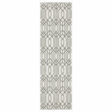 2' X 8' White And Grey Geometric Power Loom Stain Resistant Runner Rug