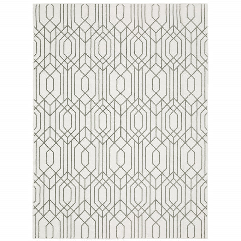 5' X 8' White And Grey Geometric Power Loom Stain Resistant Area Rug