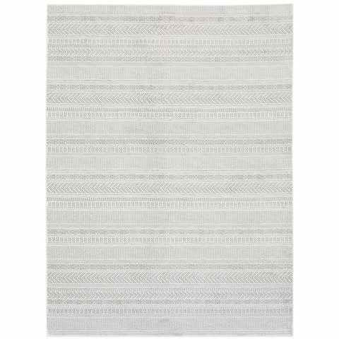 5' X 8' White And Grey Geometric Power Loom Stain Resistant Area Rug