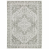 5' X 8' Grey And White Oriental Power Loom Stain Resistant Area Rug