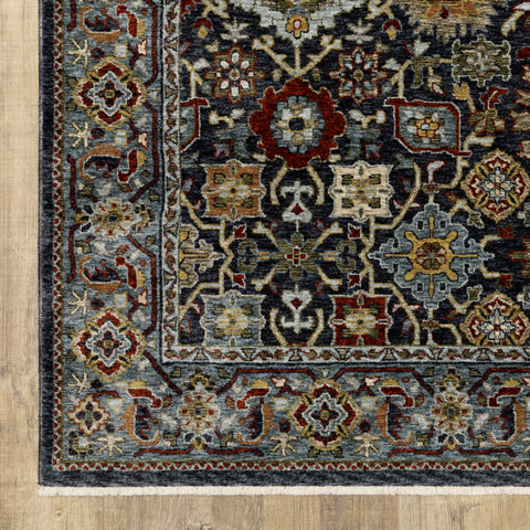 2' X 8' Blue And Beige Oriental Power Loom Runner Rug With Fringe