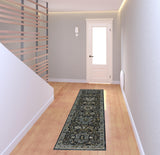 8' Blue and Ivory Oriental Power Loom Runner Rug