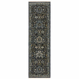 8' Blue and Ivory Oriental Power Loom Runner Rug