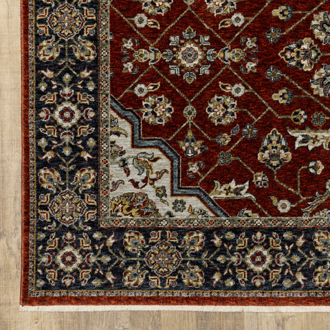 3' X 5' Red And Ivory Oriental Area Rug With Fringe
