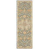 8' Blue and Orange Oriental Hand Tufted Runner Rug