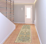 8' Blue and Orange Oriental Hand Tufted Runner Rug