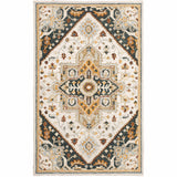 4' X 6' Ivory Charcoal Gold Clay And Muted Blue Oriental Tufted Handmade Stain Resistant Area Rug