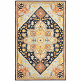 4' X 6' Navy Rust Blue Ivory And Gold Oriental Tufted Handmade Stain Resistant Area Rug