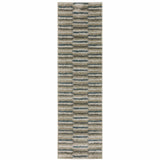 8' Beige And Blue Abstract Distressed Runner Rug