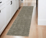 8' Brown And Beige Geometric Distressed Runner Rug