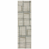 8' Beige And Blue Geometric Distressed Runner Rug