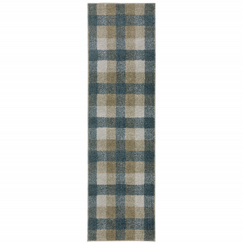 8' Tan And Gray Geometric Runner Rug