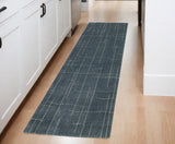 8' Blue And Gray Geometric Runner Rug