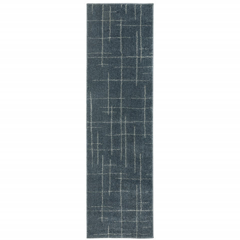 8' Blue And Gray Geometric Runner Rug