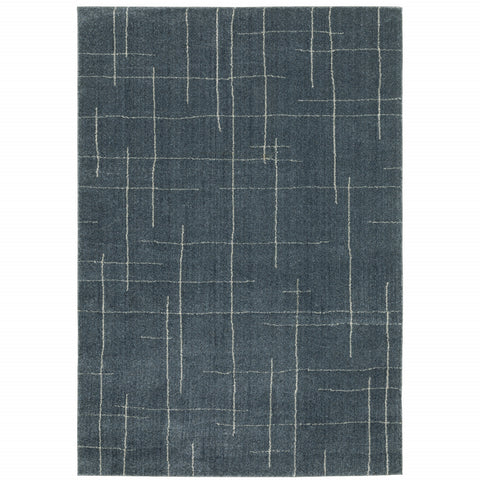 3' X 5' Blue And Beige Geometric Distressed Area Rug