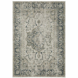 3' X 5' Beige And Blue Oriental Distressed Area Rug