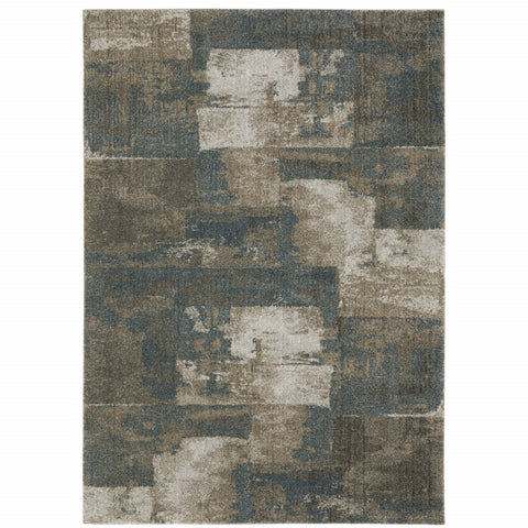 5' X 8' Teal Blue Geometric Power Loom Area Rug