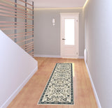 2' X 8' Ivory Navy And Gold Oriental Power Loom Stain Resistant Runner Rug