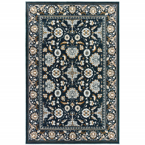 4' X 6' Navy Caramel And Ivory Oriental Power Loom Stain Resistant Area Rug