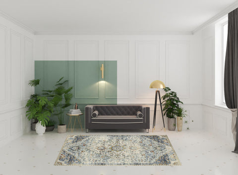 7' X 9' Blue And Beige Oriental Distressed Area Rug