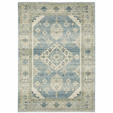 5' X 7' Blue And Beige Oriental Distressed Area Rug
