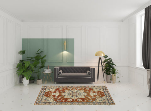 7' X 9' Blue And Beige Oriental Area Rug