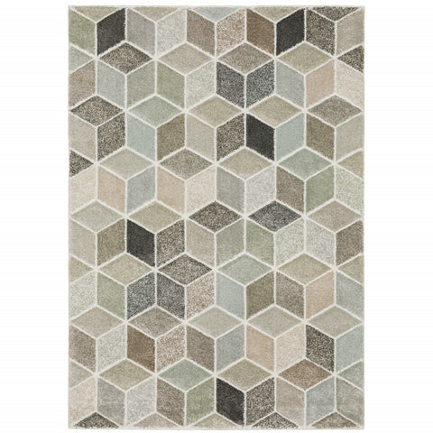 7' X 10' Ivory Gray And Charcoal Geometric Area Rug