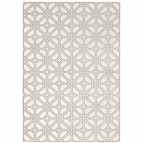 5' X 8' Ivory And Grey Geometric Power Loom Stain Resistant Area Rug