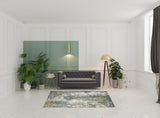 5' X 8' Blue Grey Green And Beige Abstract Power Loom Stain Resistant Area Rug